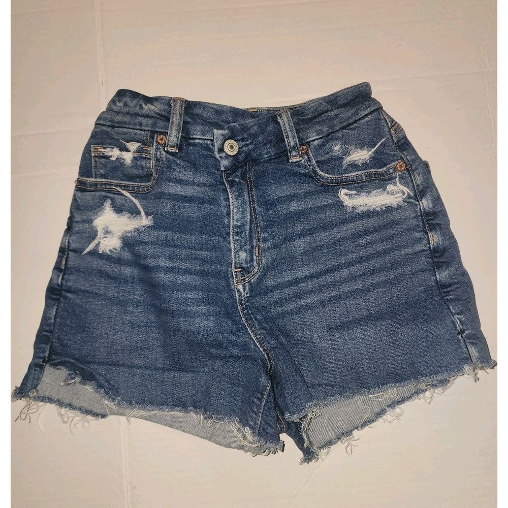 Women's Size 00 American Eagle Stretch High Rise Mom Shorts, Distressed